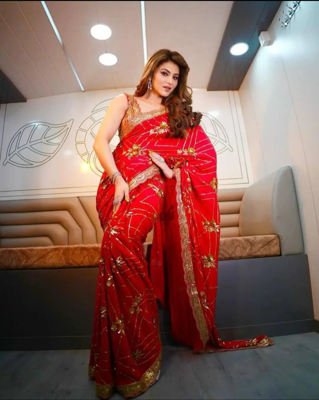Scarlet Red Sequin & Zari Saree - Image 4