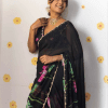 Black Chiffon Lotus Print Saree