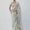 Silver-Grey Mirror Work Saree